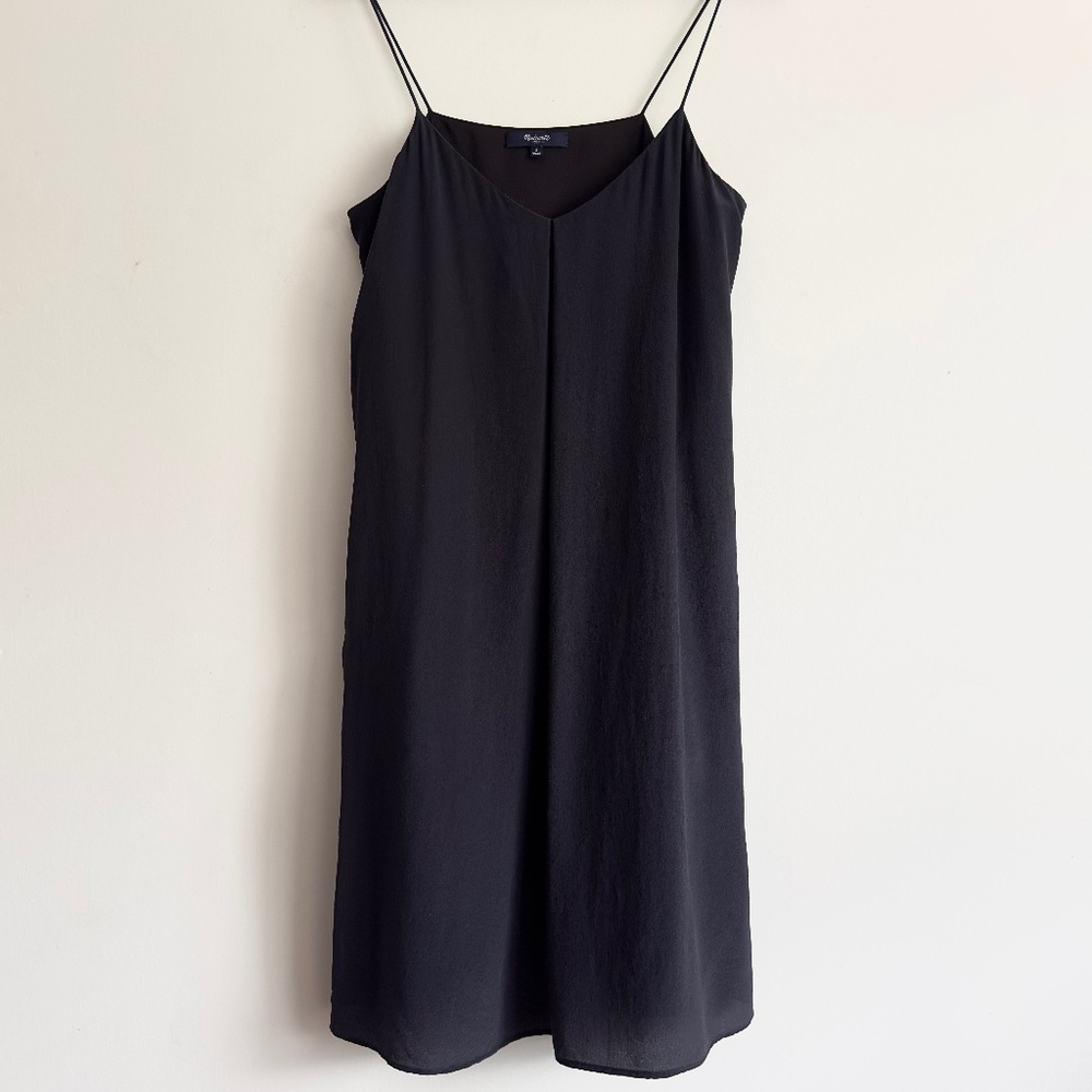 Madewell | Silk cami trapeze dress in black size small